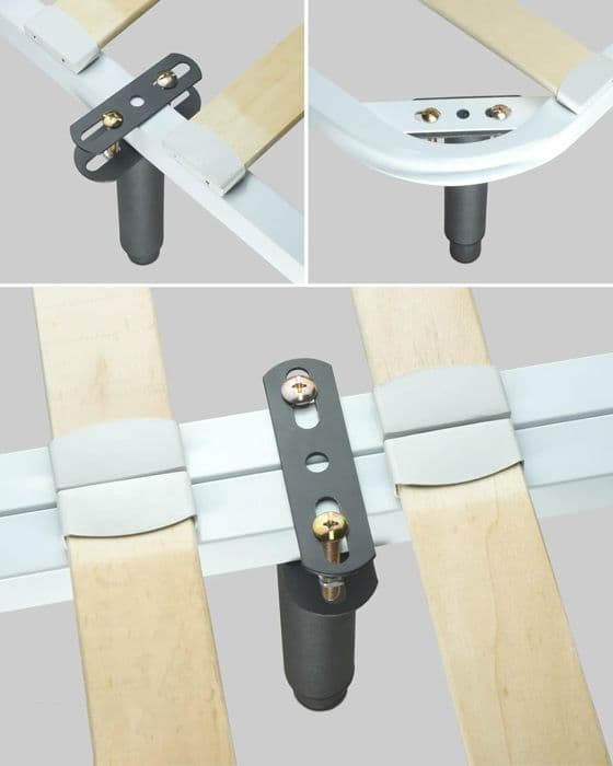 Universal bäddfot för lamellbotten utan borrning | Höjd: 18cm (+15cm) Justerbar | Vit | Metallic | Rund ø3,8cm