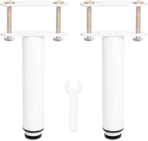 Universal bäddfot för lamellbotten utan borrning | Höjd: 18cm (+15cm) Justerbar | Vit | Metallic | Rund ø3,8cm