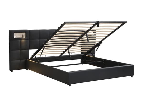 it coffre 180x200cm tyg i konstläder - med USB、laddningsbar trådlös och LED - med lamellbotten