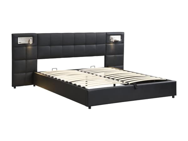 it coffre 180x200cm tyg i konstläder - med USB、laddningsbar trådlös och LED - med lamellbotten