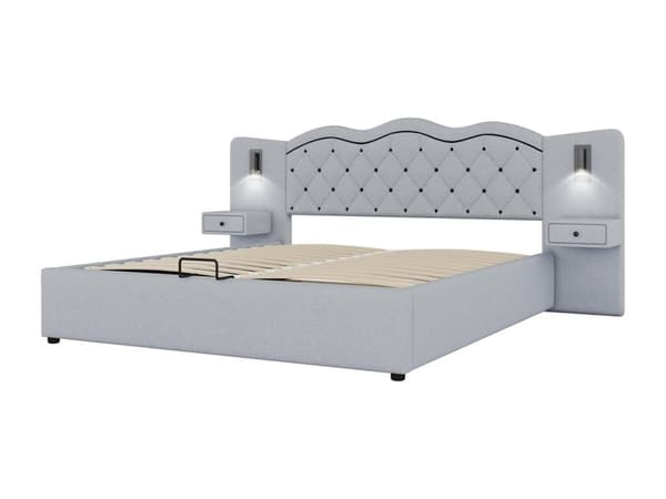 Sengelinned Toiletseng 180x200 cm - 2 natborde med USB-stik og lamper