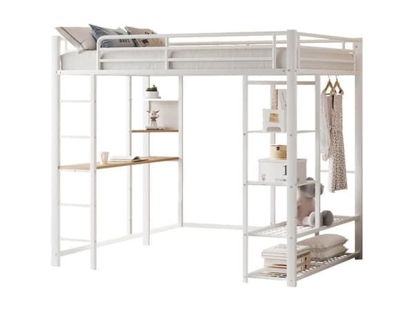 Metal hems - med bord og hylder - Hvid