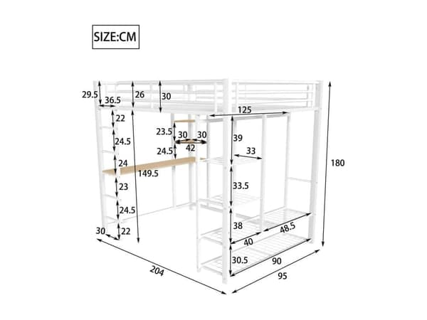 Metal hems - med bord og hylder - Hvid