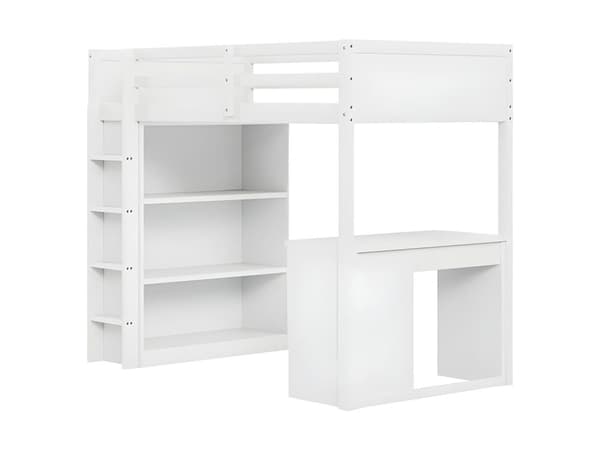 Mezzanine-säng 90x200 cm - med förvaringsenheter och skrivbord - massivt trä