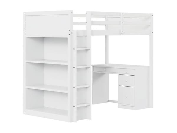 Mezzanine-säng 90x200 cm - med förvaringsenheter och skrivbord - massivt trä