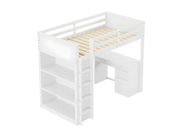 Mezzanine-säng 90x200 cm - med förvaringsenheter och skrivbord - massivt trä
