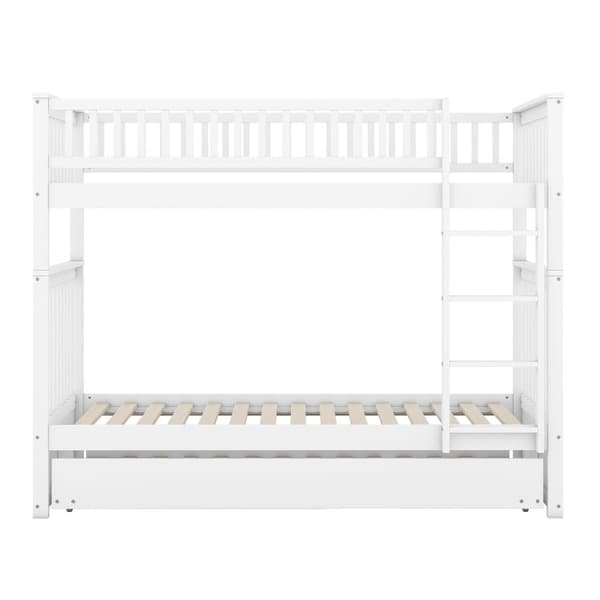 Våningssäng 2x90x200cm med utdragbar säng 90x190cm - med räcke och trappa - vit