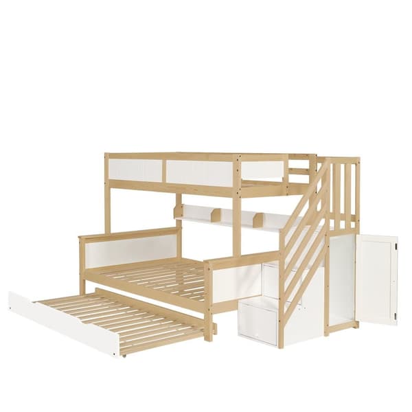Våningssäng 90 x 200 cm + 120 x 200 cm + utdragbar säng 90 x 190 cm vit och natur