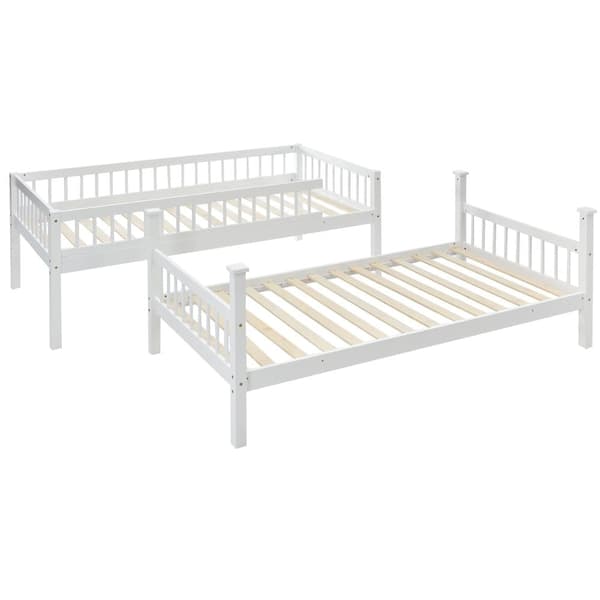 Våningssäng av furu och MDF - 90 x 200 cm + 140 x 200 cm - med 2 lådor och hylla - vit