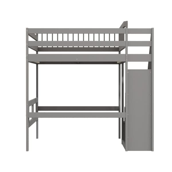 Køjeseng i træ 140 x 200 cm - med opbevaringstrappe - grå