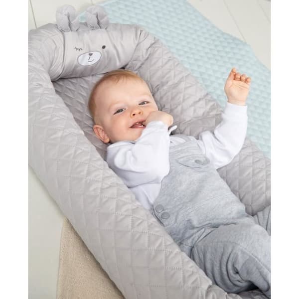 ROBA Mysig "roba Style" Baby Nest - "Sammy" Bear Ansiktsmönster - Silvergrå
