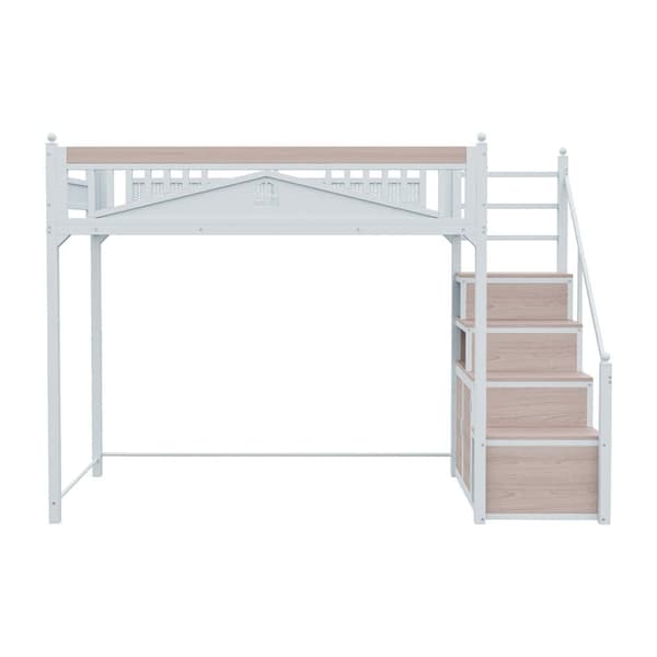 Hems i metal 90 x 200 cm - med opbevaringsstige - hvid (madras medfølger ikke)