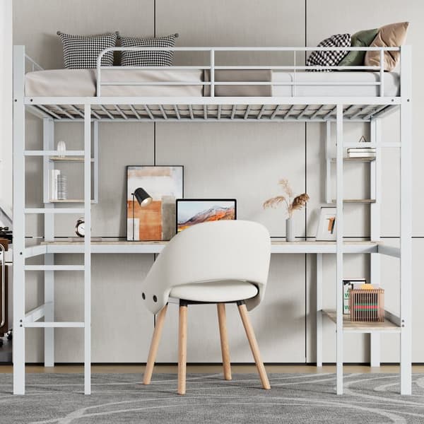 Iron Hems - 90 x 200 cm - med skrivebord og 5 hylder - hvid