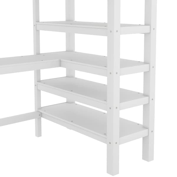 90 x 200 cm mellansäng av massivt furuträ med skrivbord och förvaringsfack - vit