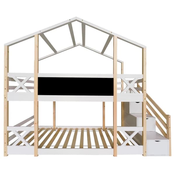 kerrossänky putoamissuojalla + säilytystikkaat + lauta - 90 x 200 cm - massiivimänty - luonnollinen väri ja valkoinen