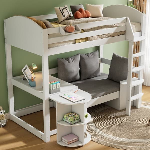 Hems seng børn hvid 90x200 med stigebord sofa opbevaring hynder træ