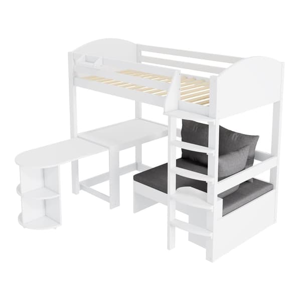 Hems seng børn hvid 90x200 med stigebord sofa opbevaring hynder træ