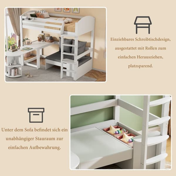 Hems seng børn hvid 90x200 med stigebord sofa opbevaring hynder træ