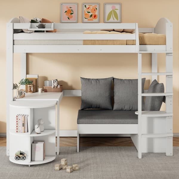 Hems seng børn hvid 90x200 med stigebord sofa opbevaring hynder træ