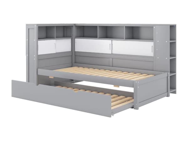 Utdragbar säng av massivt trä, 90 x 200 cm, med USB-laddningsuttag -Vit
