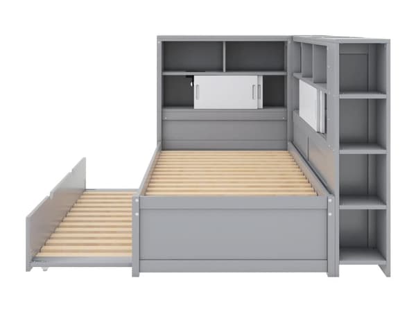 Utdragbar säng av massivt trä, 90 x 200 cm, med USB-laddningsuttag -Vit