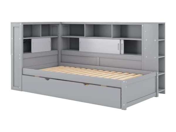 Utdragbar säng av massivt trä, 90 x 200 cm, med USB-laddningsuttag -Vit