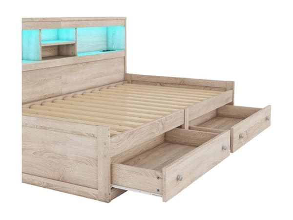 Penkkisänky 90x200cm - USB-liittimellä & 2 laatikkoa - jousipohja - luonnollinen