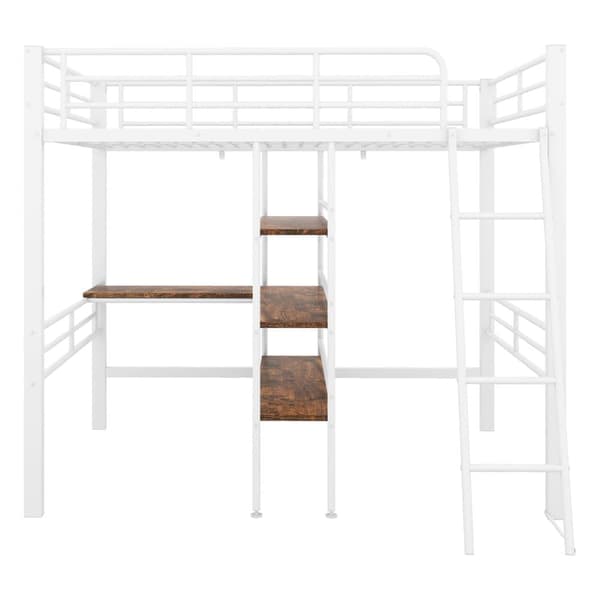 Mezzanin Seng 90 x 200 cm - med Skrivebord og Hylder - Hvid