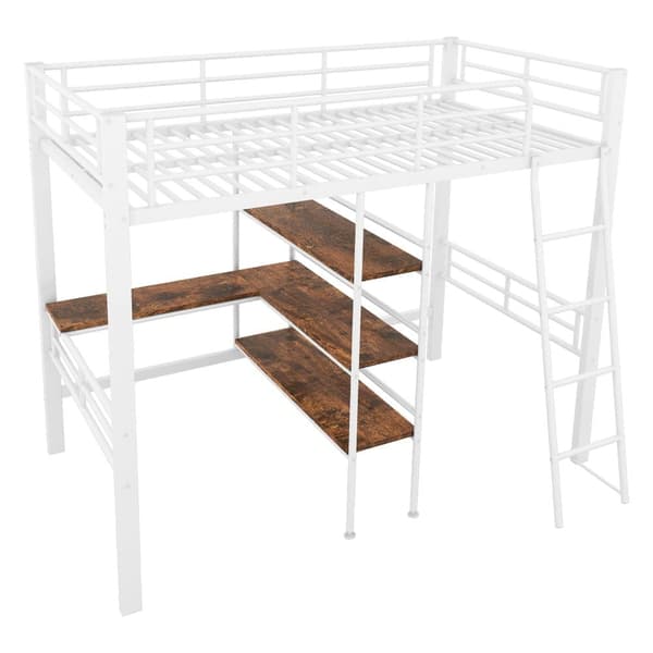 Mezzanin Seng 90 x 200 cm - med Skrivebord og Hylder - Hvid