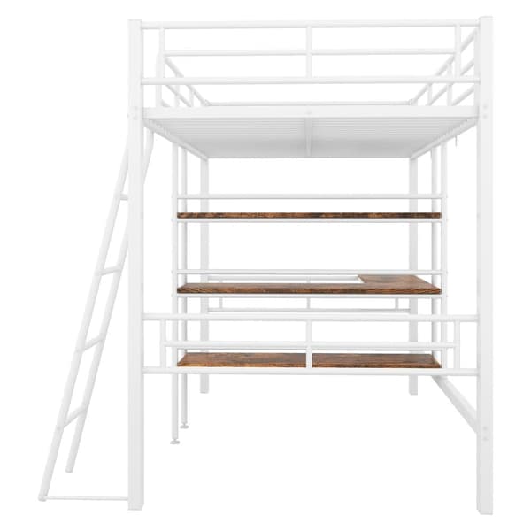 Mezzanin Seng 90 x 200 cm - med Skrivebord og Hylder - Hvid