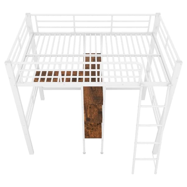 Mezzanin Seng 90 x 200 cm - med Skrivebord og Hylder - Hvid