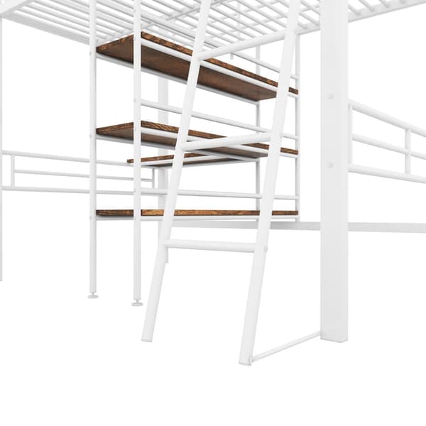 Mezzanin Seng 90 x 200 cm - med Skrivebord og Hylder - Hvid