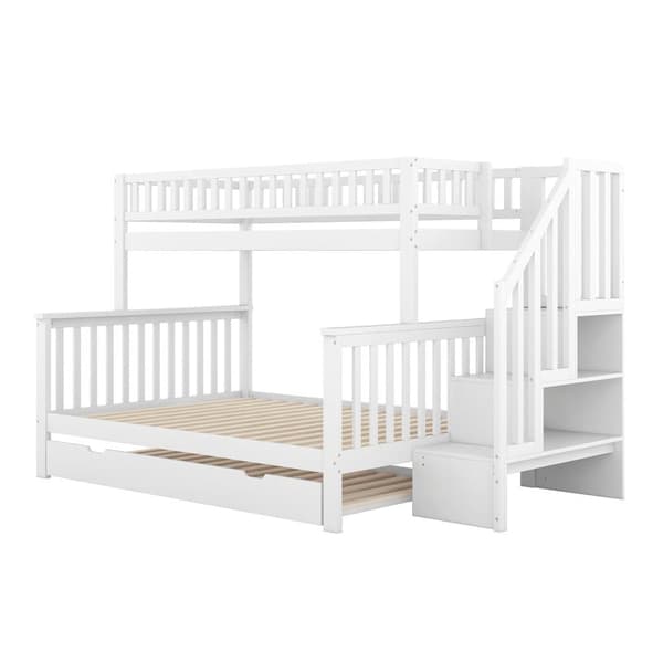 Køjeseng i træ - 2 x 90 x 200 cm + 140 x 200 cm - med opbevaringstrappe - hvid