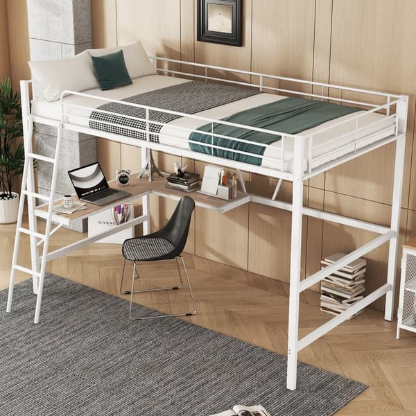 Iron Hems - 90 x 200 cm - med hjørne skrivebord og hylde - hvid