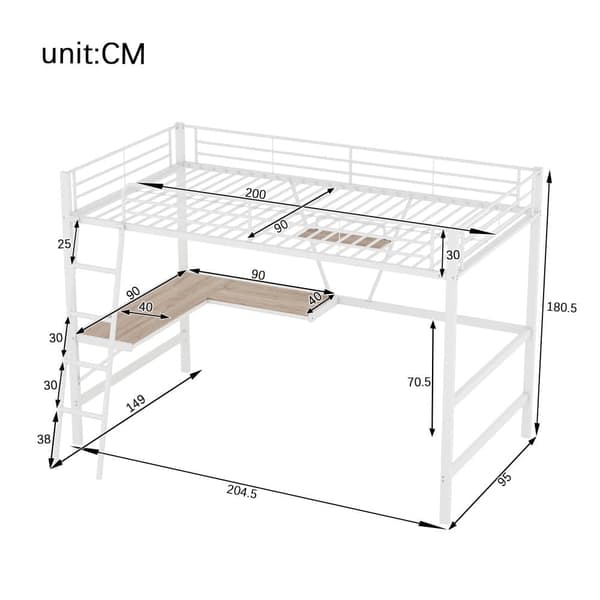 Iron Hems - 90 x 200 cm - med hjørne skrivebord og hylde - hvid
