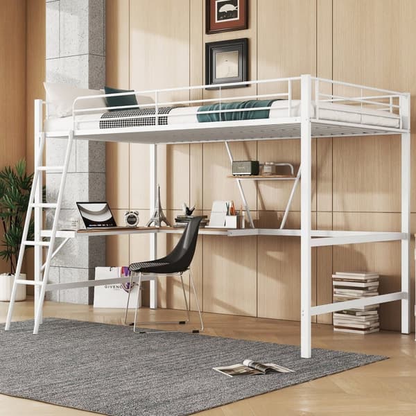 Iron Hems - 90 x 200 cm - med hjørne skrivebord og hylde - hvid