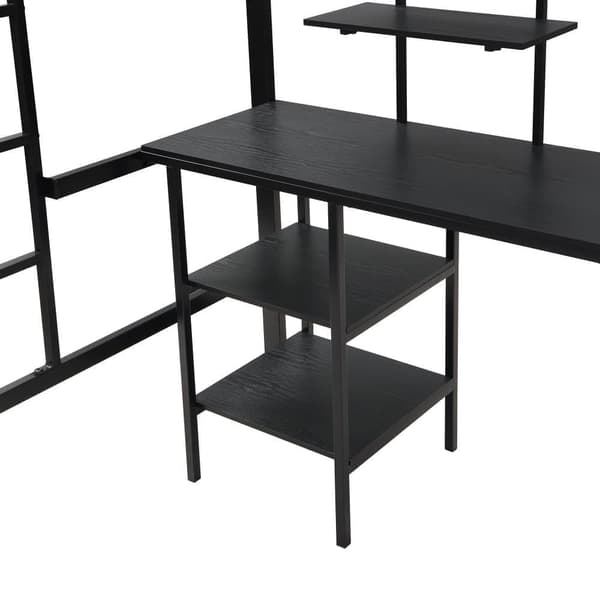 Hems seng 90x200 cm - med skrivebord og hylder - jernstel - sort