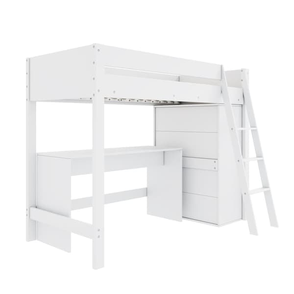 Puinen kerrossänky 90x200cm - kirjoituspöydällä ja modulaarisella vaatekaapilla - valkoinen