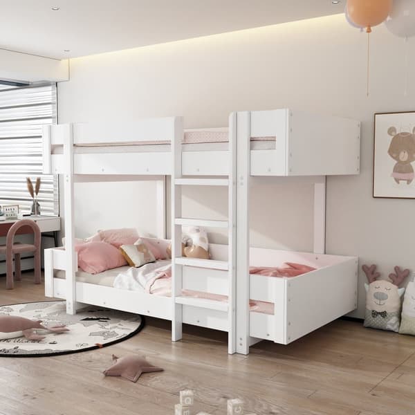 Våningssäng för barn 90x200 cm - med stege och räcke - enkel design - vit (utan madrass)
