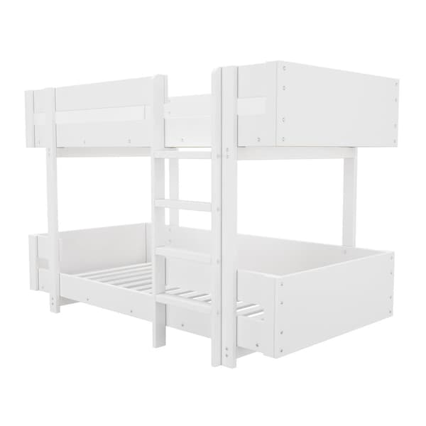 Våningssäng för barn 90x200 cm - med stege och räcke - enkel design - vit (utan madrass)