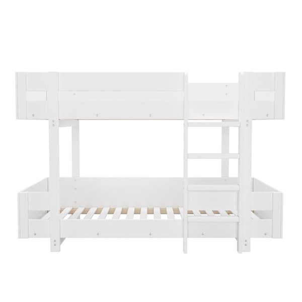 Våningssäng för barn 90x200 cm - med stege och räcke - enkel design - vit (utan madrass)