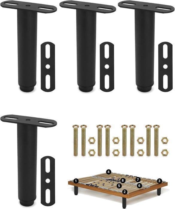 Sängfot - Sängben - för lamellbotten utan borrning - Set om 4 - Svart-Höjd: 18-33 cm-Justerbar-Metallic -med bultar
