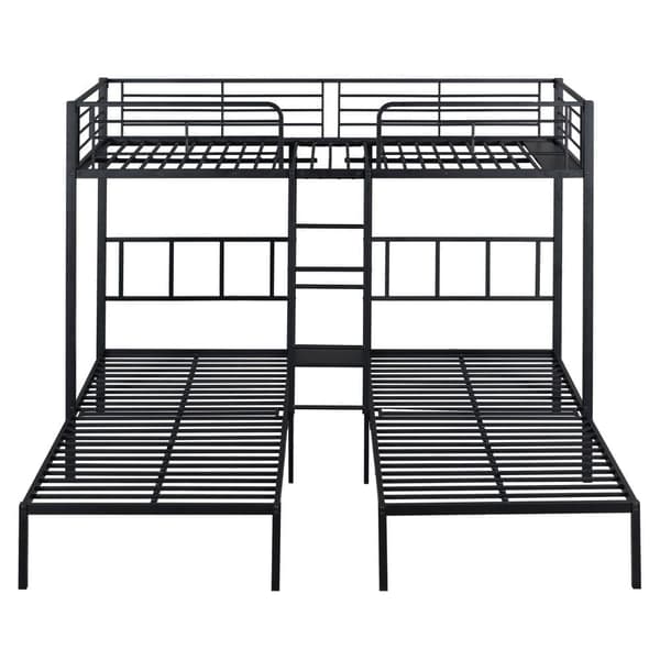 Tre-køjeseng 3x90x200cm med stige og bakke - Metalstel - Sort