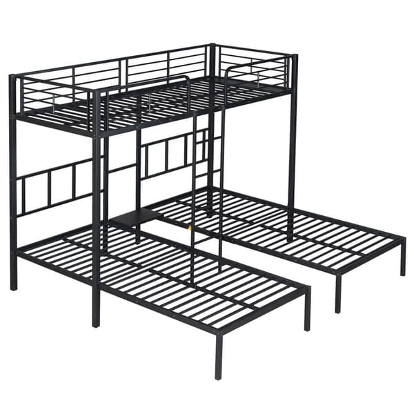 Tre-køjeseng 3x90x200cm med stige og bakke - Metalstel - Sort