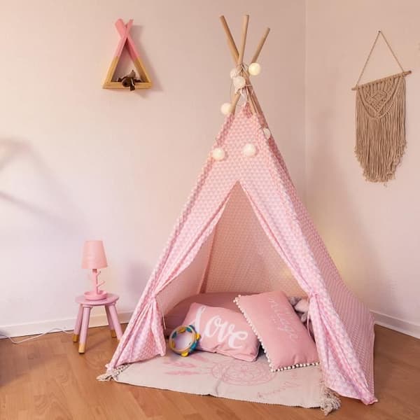 Tipi inredning barn - Övrigt - H160cm - Rosa - Massivt trä - Geometrisk tryck