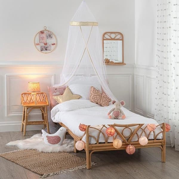 Barnsänghimmel - Atmosphera - Guldkant - Vit - Polyester - 230 cm höjd