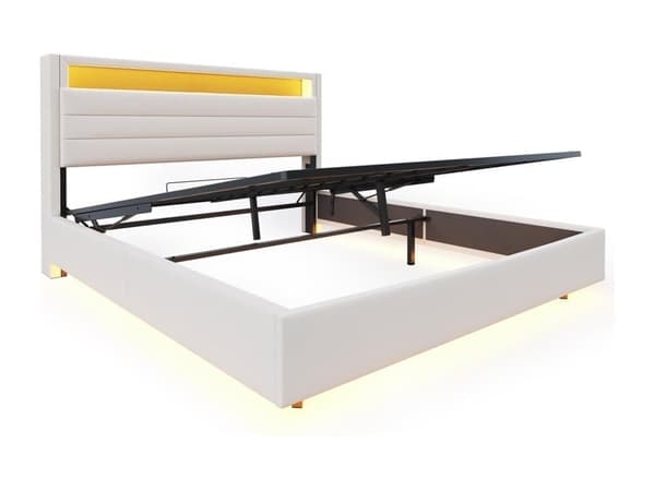 Linnedboks Seng med USB-stik og LED - Beige