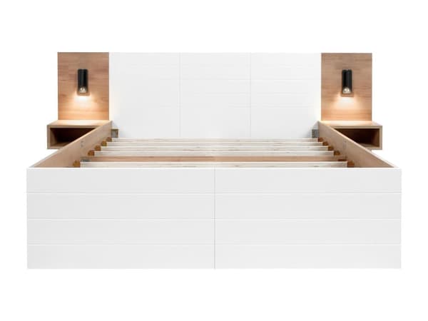Parivuode puusta 140x200 cm - 2 yöpöytää ja 2 laatikkoa White & Natural (patja ei sisälly hintaan)