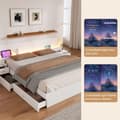 Miniatyrbillede 2 af 7: Opbevaringsseng i træ til voksne 180x200cm - med USB- og LED-stik - 2 natborde og 2 skuffer - Hvid