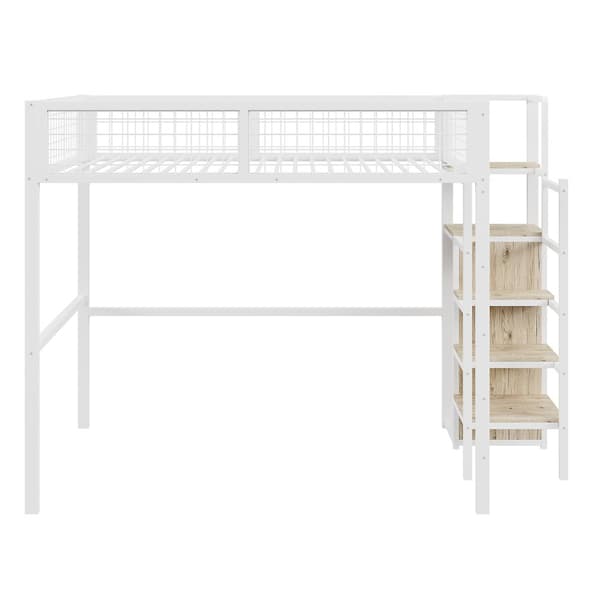 Hems til børn 140 x 200 cm med jernramme - med opbevaringsstige og garderobeskab - hvid